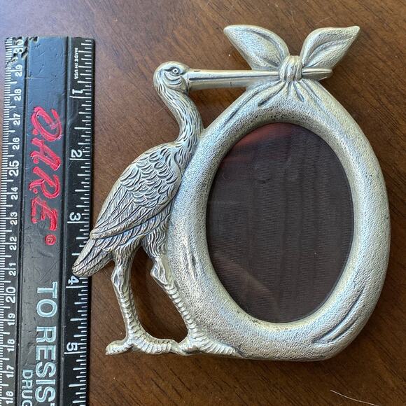 Stork Pewter Heavy Photo Picture Frame Baby Shower Decor Vintage Peltro Italy - Picture 8 of 10